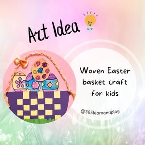 Woven Easter basket craft for kids: easter eggs in paper woven basket