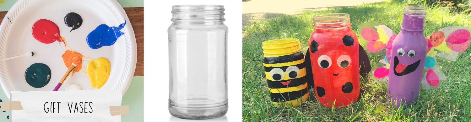 homemade spring vase: several bug themed painted glass jars