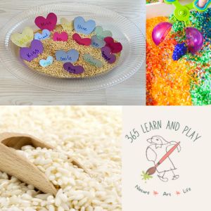 Sensory play with hearts and rice